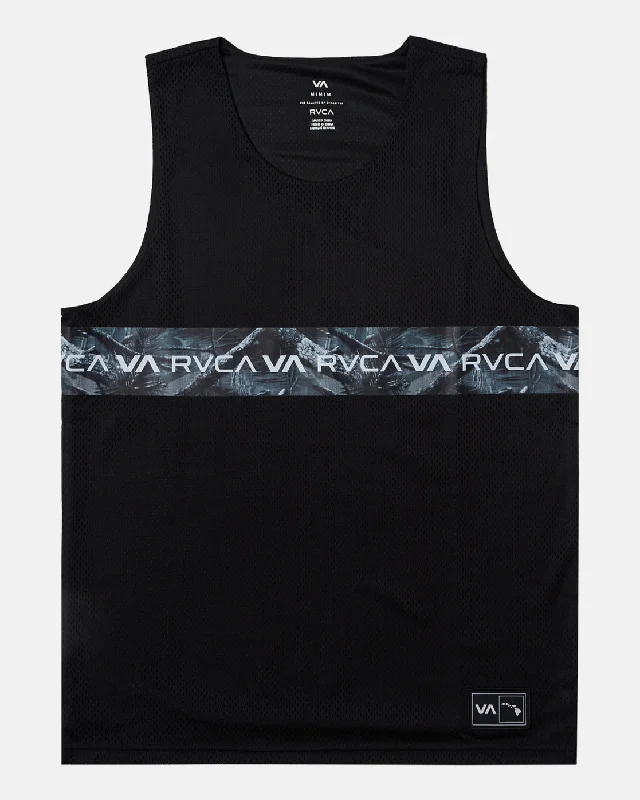 men’s short sleeve polo t-shirt for sports -Hawaii Taro Mesh Tank Top - RVCA Black