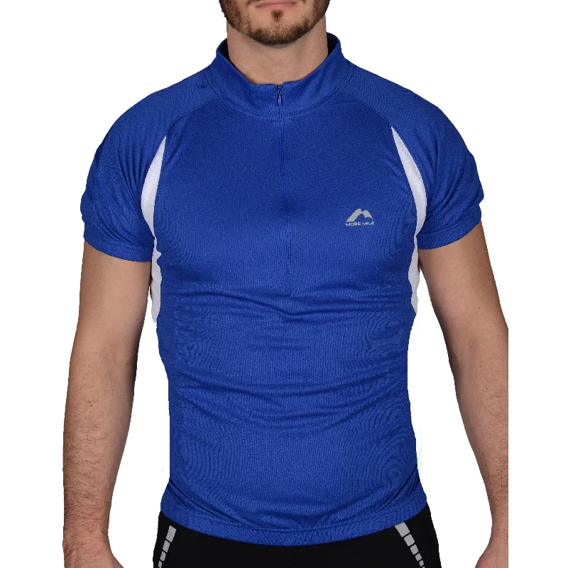 fashionable loose short sleeve shirt -More Mile Short Sleeve Half Zip Mens Cycling Jersey - Blue