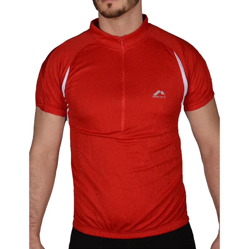 short sleeve t-shirt for running activities -More Mile Short Sleeve Half Zip Mens Cycling Jersey - Red