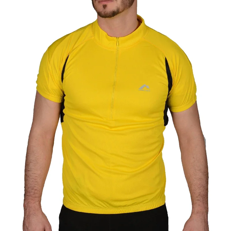 summer short sleeve workout shirt -More Mile Short Sleeve Half Zip Mens Cycling Jersey - Yellow