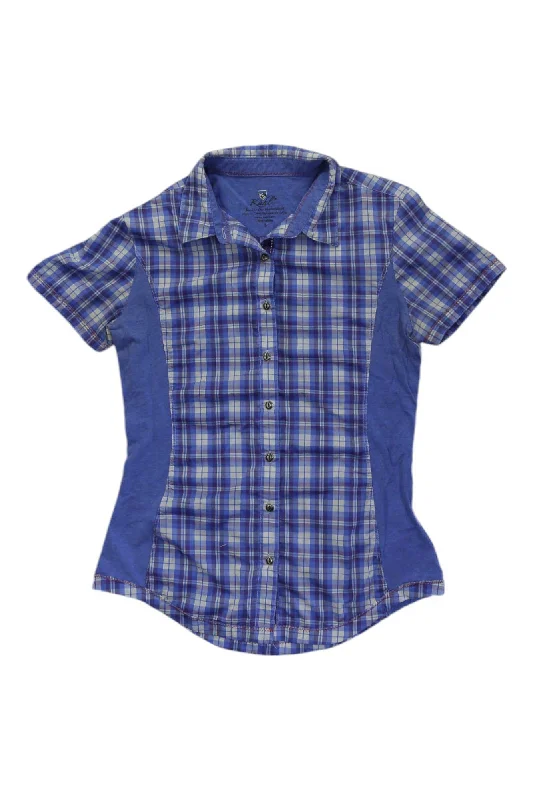 plaid shirt with patchwork -Plaid Button Up Short Sleeve Shirt