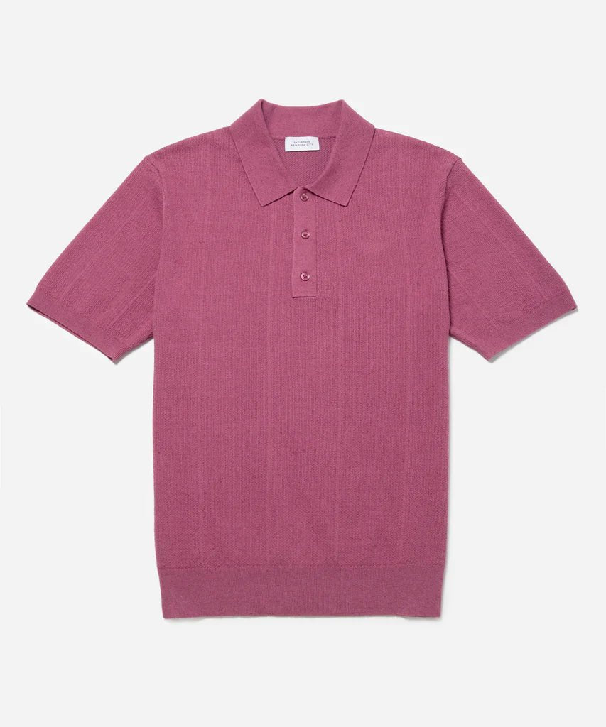 men’s graphic short sleeve t-shirt -Saturdays NYC - Jahmad Linen Blend Knit Polo in Violet Quartz