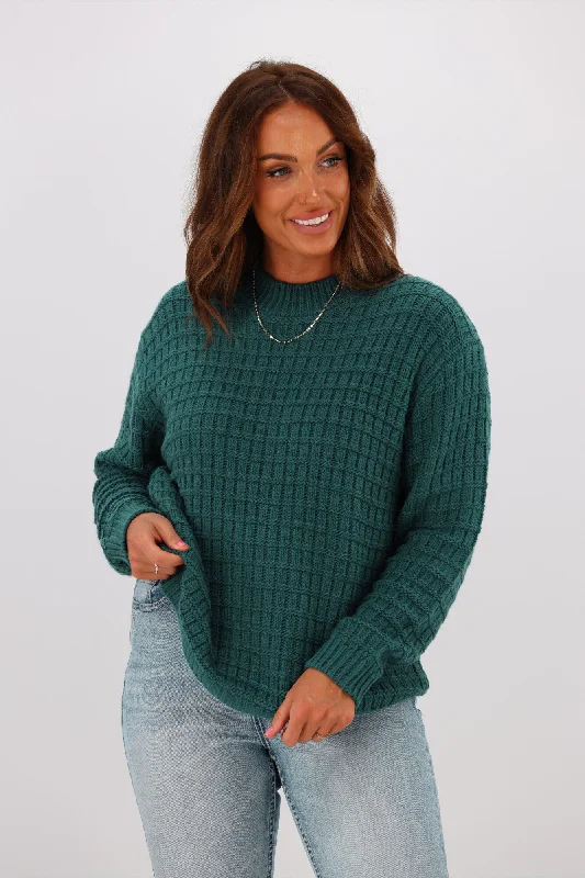 stylish short sleeve t-shirt with slogans -Shine On Label Sarah Polo Neck Chunky Knit JumperTeal