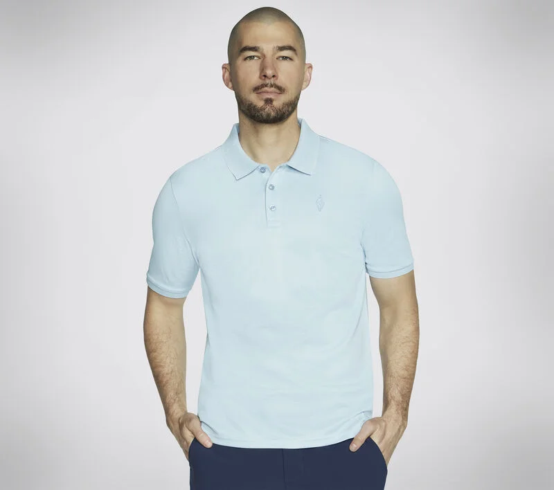 stylish men’s short sleeve polo shirt -'Skechers' Men's Off Duty Polo - Natural / Light Blue