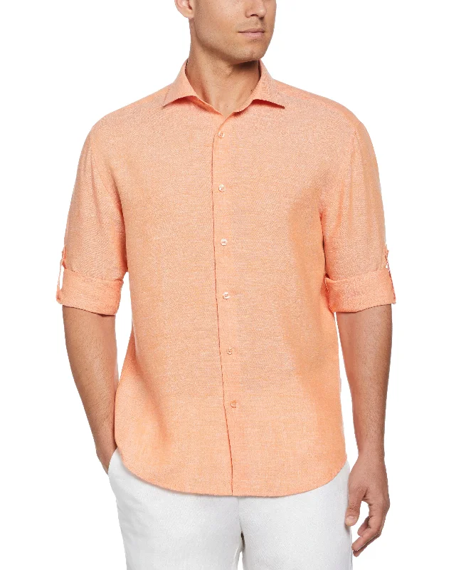 casual button down shirt -Travelselect™ Linen-Blend Rolled Sleeve Shirt