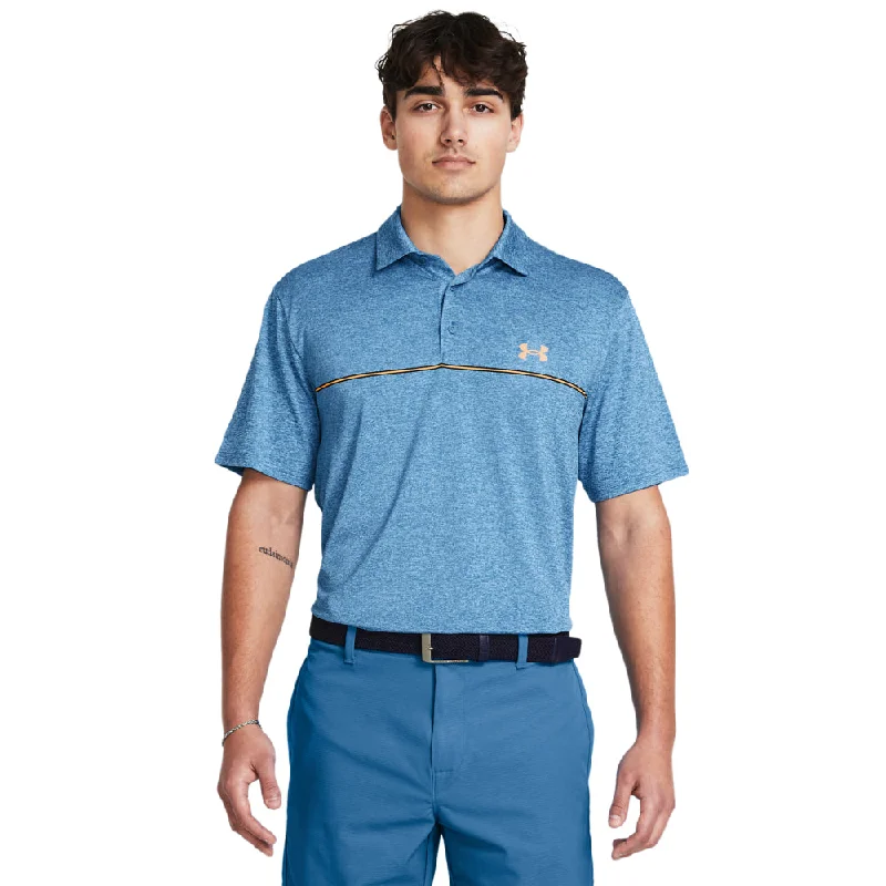 trendy short sleeve shirt for relaxed vibes -'Under Armour' Men's Playoff 3.0 Polo - Photon Blue / Nova Orange / Midnight Navy