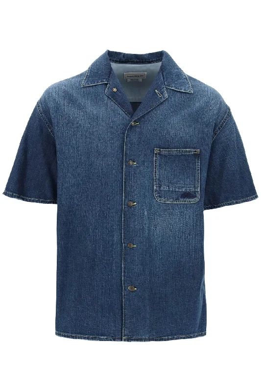 pink button down shirt -Alexander Mcqueen Men's Organic blue Short Sleeve Shirt