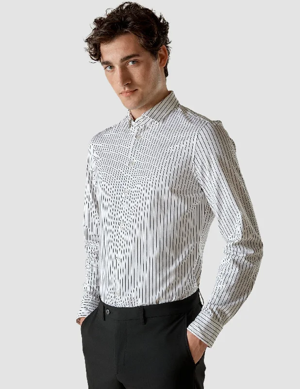 shirt with rolled sleeves -Classic Shirt Black Stripes Slim