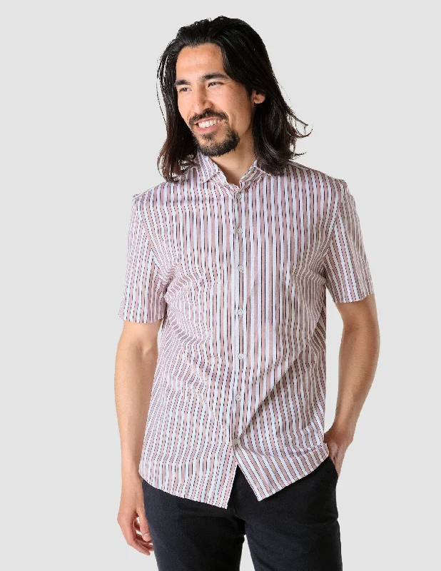 Hawaiian shirt for men -Classic Short-Sleeved Twill Shirt Mahogany Stripes