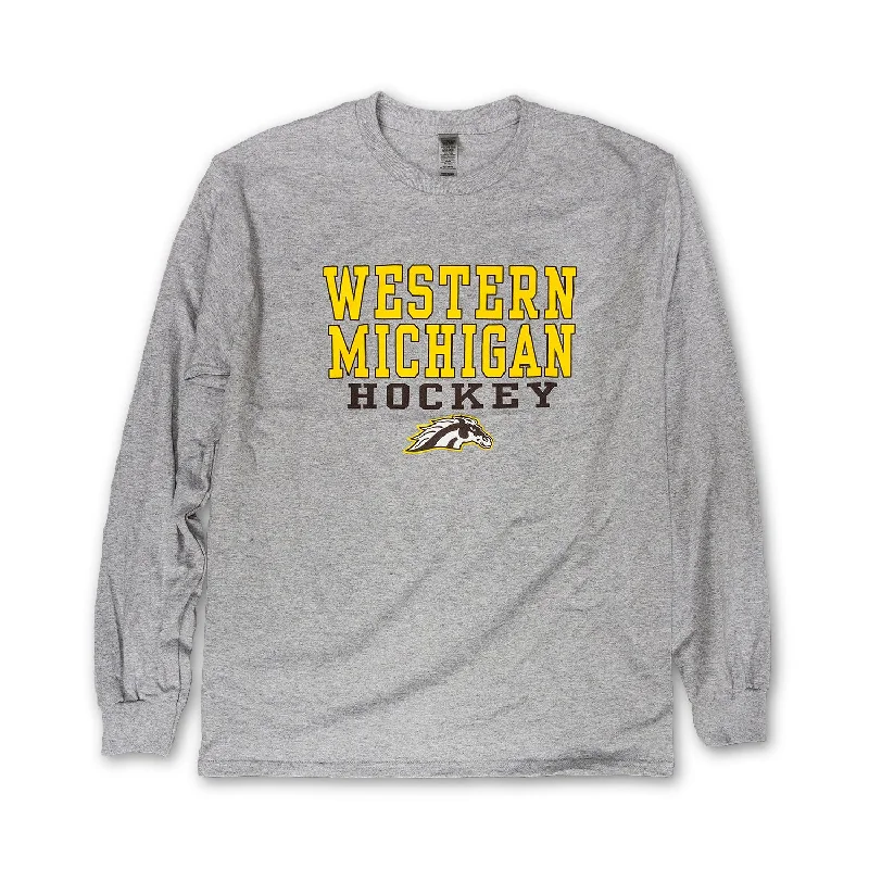 high-quality short sleeve cotton shirt -Western Michigan Hockey Spirit Mark Long Sleeve