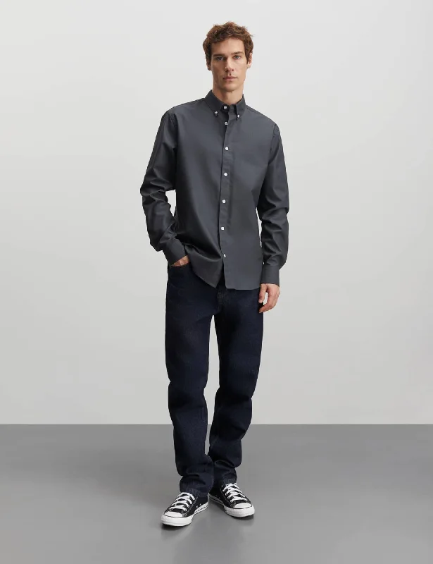 shirt with logo for men -Cotton Oxford Sune Shirt BD, Black Oyster