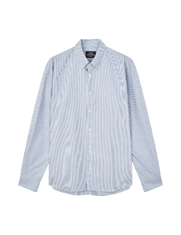 work shirt with pockets -Cotton Oxford Sune Stripe Shirt BD, White/Midnight Navy