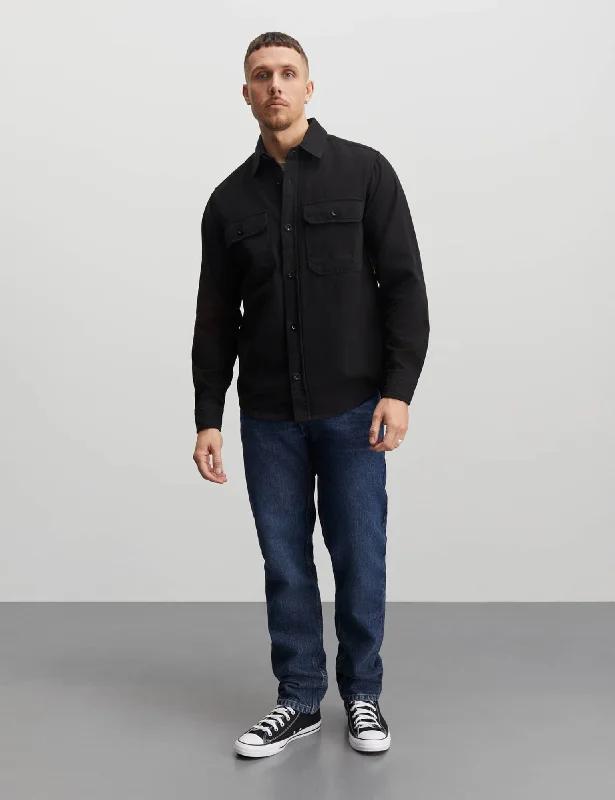 button down shirt with embroidery -Dyed Canvas Skyler Shirt, Black