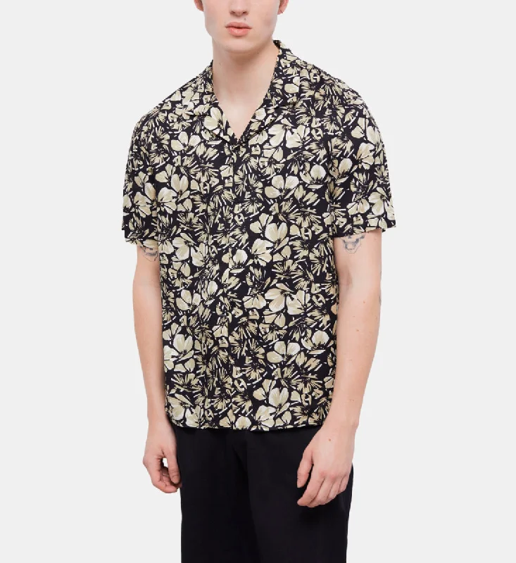 checkered work shirt -Floral Hawaiian Collar Shirt