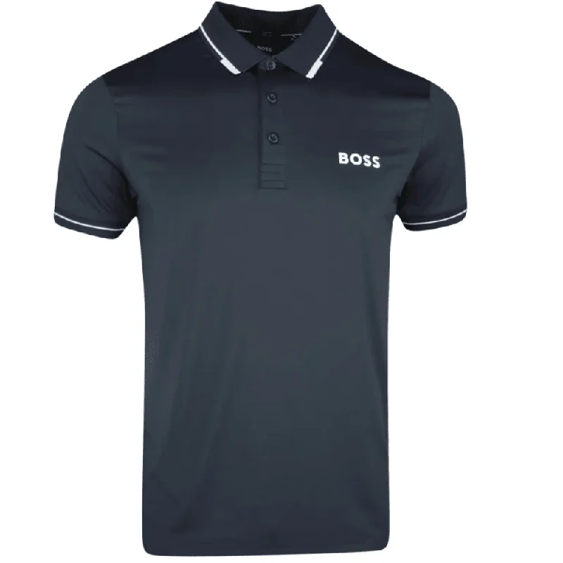 summer short sleeve t-shirt for running -Hugo Boss Men's Paul Pro Slim Fit Short Sleeve Polo Shirt, Navy