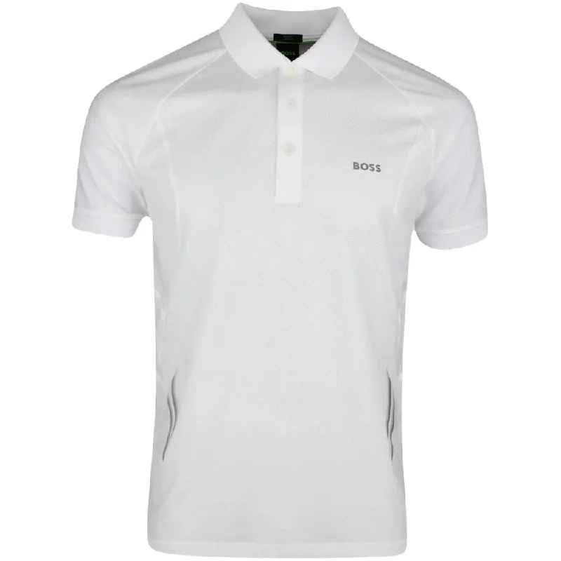 breathable short sleeve t-shirt for men -Hugo Boss Men's Piraq Active 1 Training Polo Shirt, White