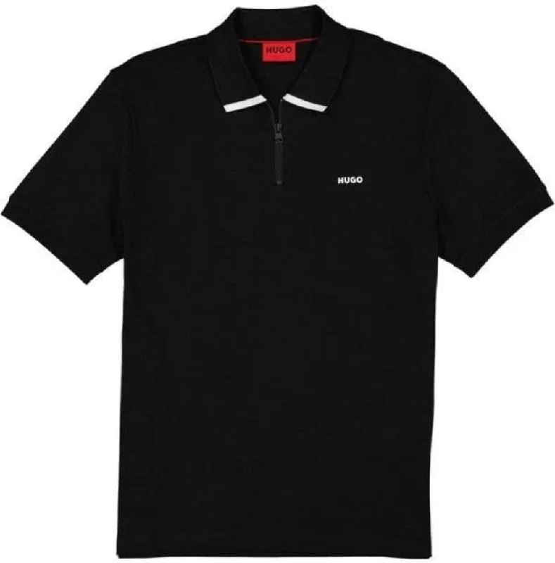 high-end short sleeve casual shirt -Hugo Men's Dalomino Short Sleeve Half Zip Polo T-Shirt, Black