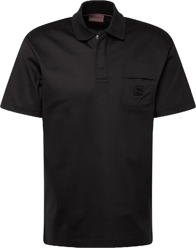 graphic short sleeve shirt with slogans -HUGO Men's Domer Solid Black Cotton Short Sleeve Polo T-Shirt