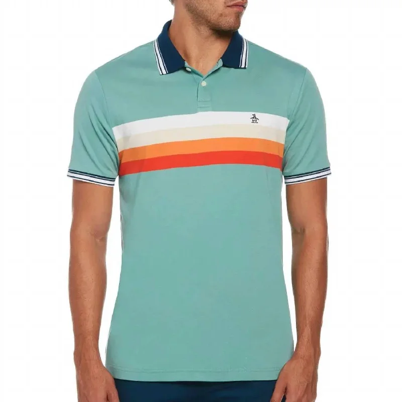 comfortable fit short sleeve shirt -Interlock Chest Stripe Polo Shirt In Oil Blue/green