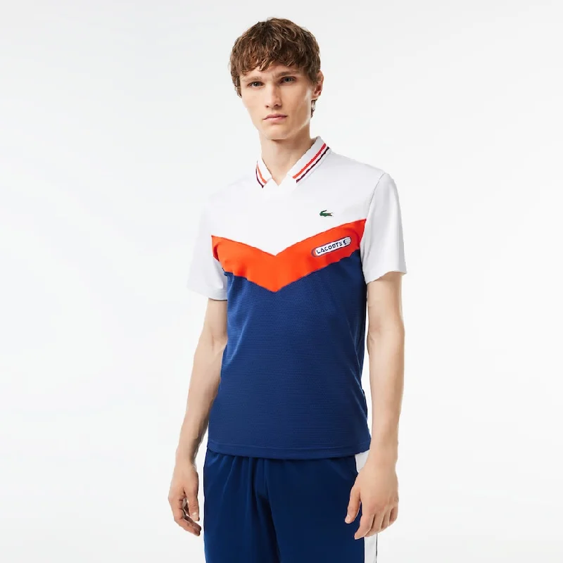 casual short sleeve shirt for activewear -Men's Lacoste Tennis x Daniil Medvedev Slim Fit Seamless Polo  White / Orange / Bordeaux / Navy Blue