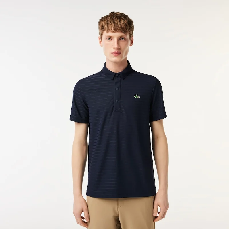 soft short sleeve top for leisure -Men's Sport Textured Breathable Golf Polo Navy Blue