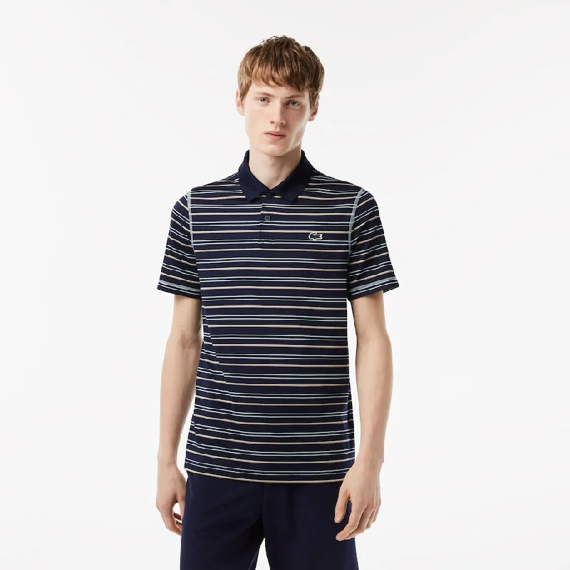 men’s short sleeve polo t-shirt for sports -Men’s Golf Recycled Polyester Stripe Polo Navy Blue