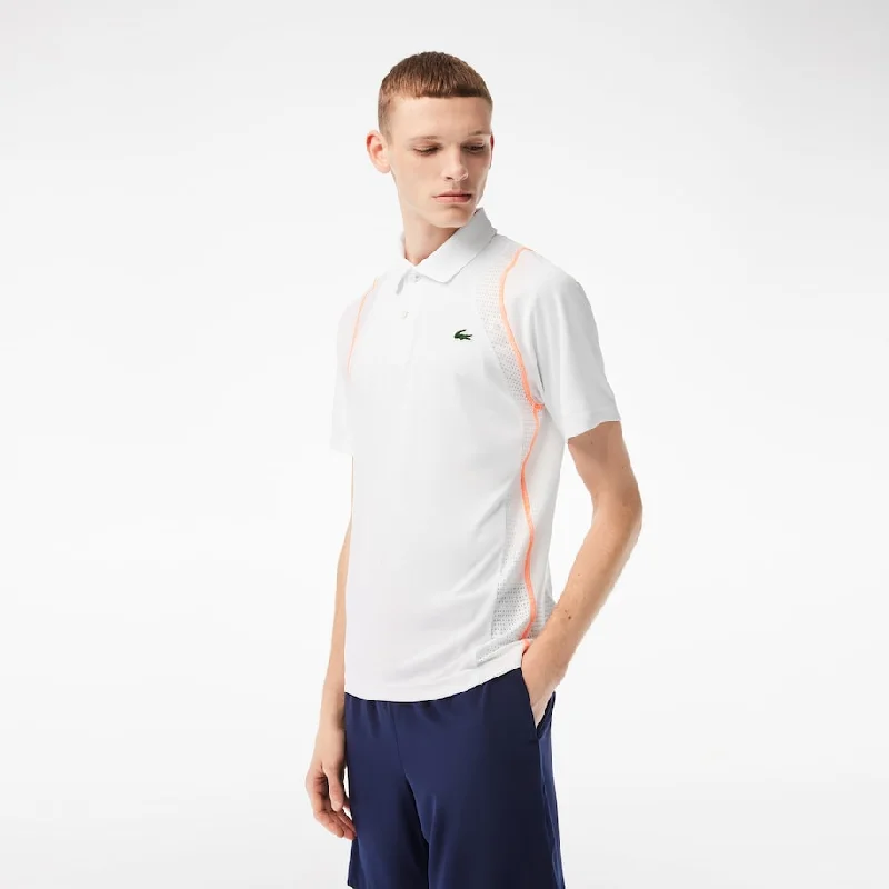 relaxed short sleeve shirt for work -Men’s Lacoste Tennis Recycled Polyester Polo Shirt White / Orange