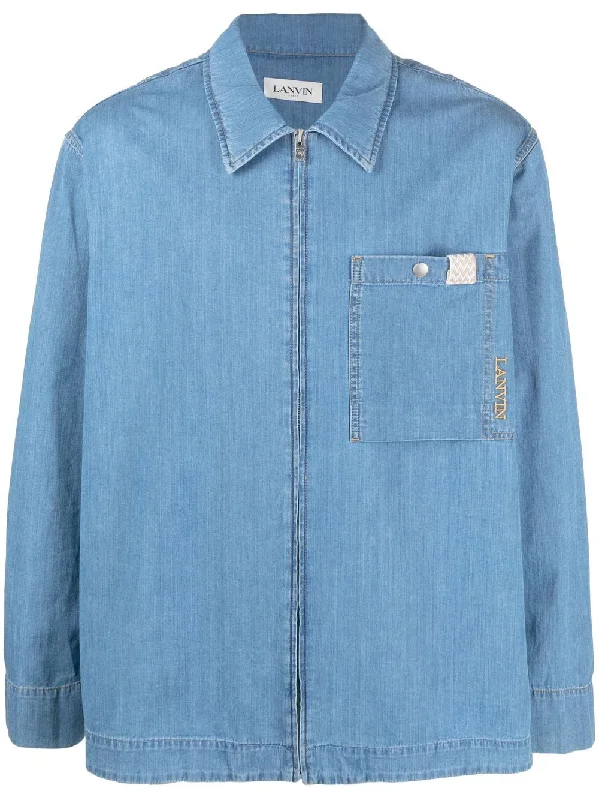 button down shirt with stripes -Lanvin Men's Shirts Clear blue