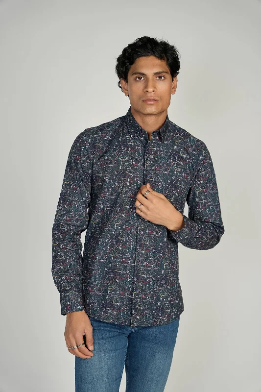 casual evening shirt -LEO Navy Shark King Cotton Shirt