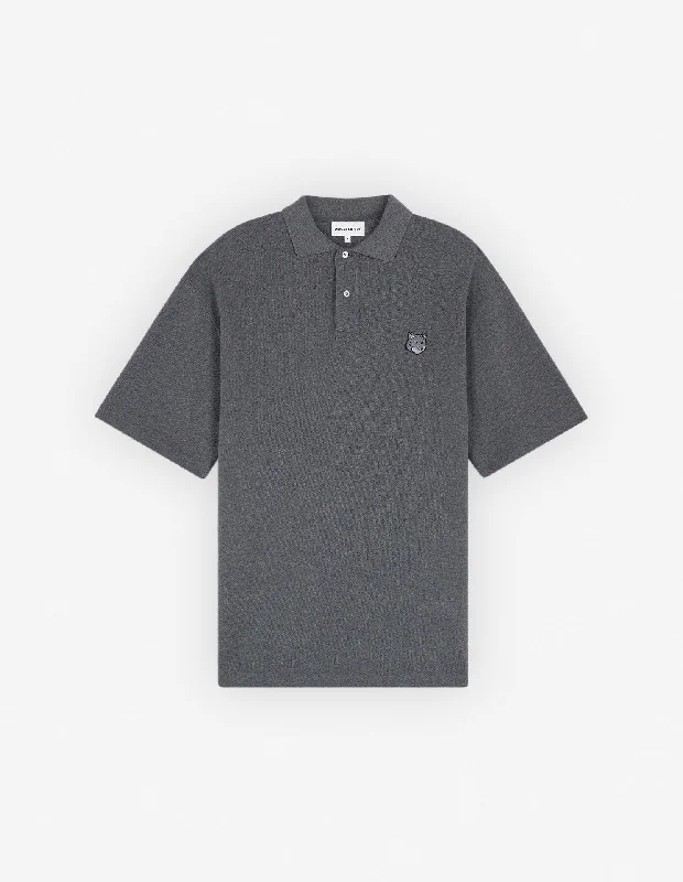 casual short sleeve shirt for laid-back style -Men's Bold Fox Head Patch Oversize Polo Dark Grey Melange