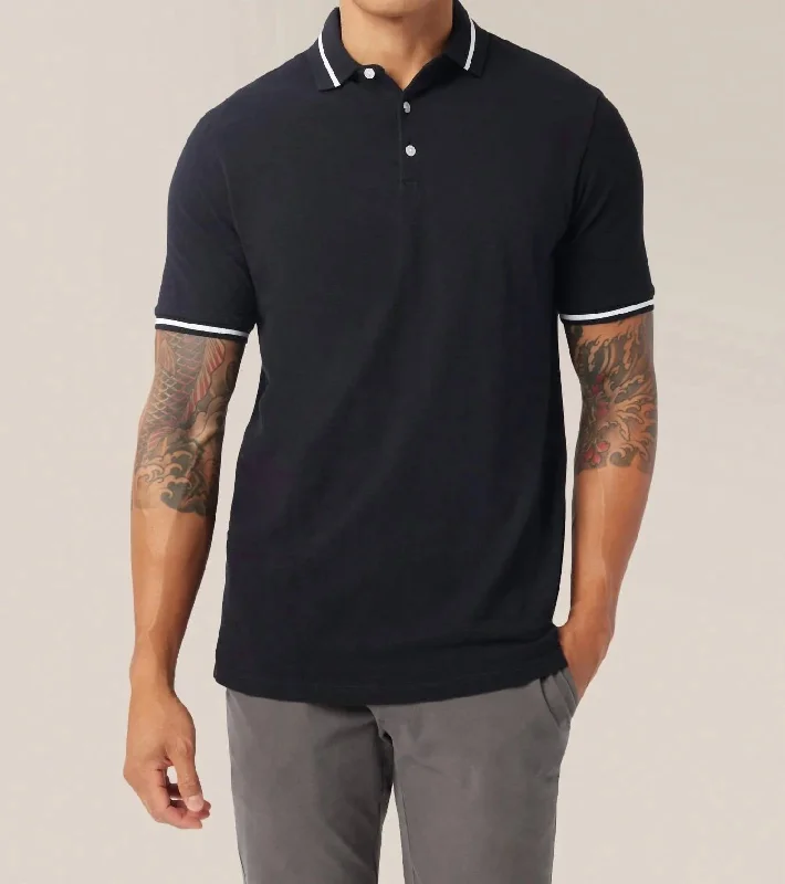 sporty short sleeve t-shirt with designs -Match Point Polo In Black