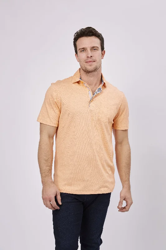 printed short sleeve shirt for casual outings -MC Melon Orange Knit Polo