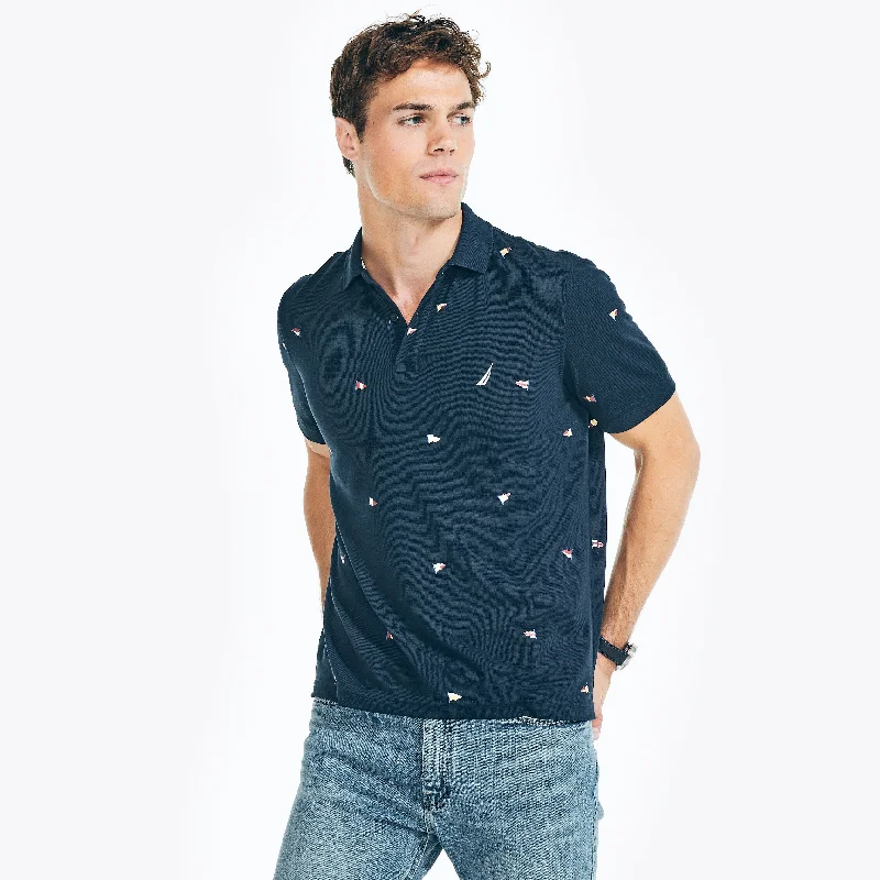 comfy short sleeve t-shirt for sports -Nautica Mens Sustainably Crafted Classic Fit Printed Deck Polo