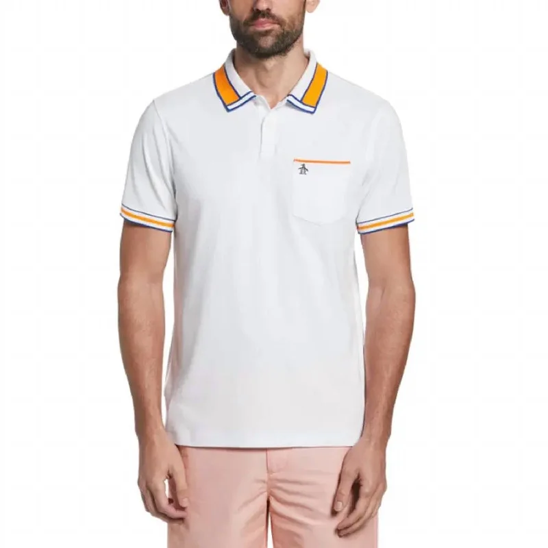 comfy short sleeve t-shirt for sports -Organic Stripe Cotton Polo Shirt In Bright White