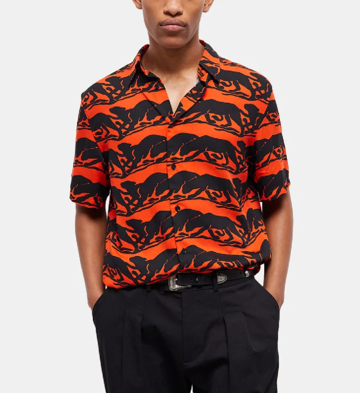 stretch fabric shirt for men -Panther Print Casual Shirt