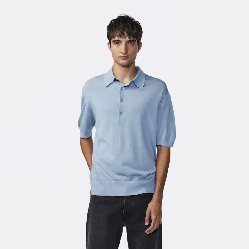 soft short sleeve top for leisure -Raymond 6584 Lightweight Polo (Ashley Blue)