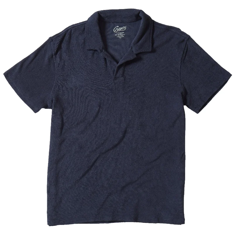 colorful short sleeve shirt for vacation -Riviera Terry Polo - Midnight Navy