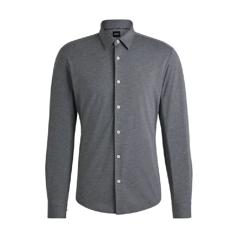 button down shirt for summer -Slim-fit shirt in melange performance-stretch jersey