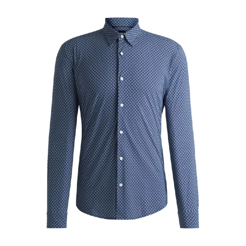 men’s gingham shirt -Slim-fit shirt in printed performance-stretch jersey