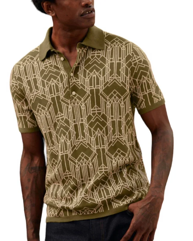 high-quality short sleeve cotton shirt -Stained Glass Sweater Polo In Olive