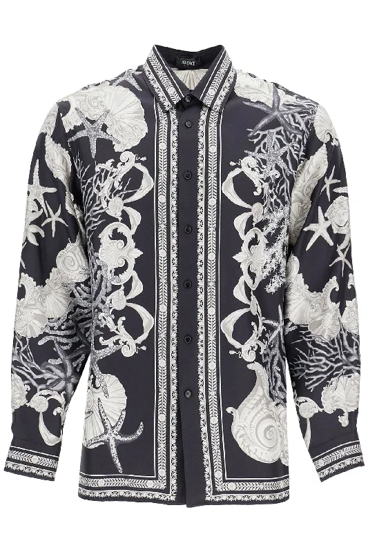 casual office shirt for women -Versace Men's Barocco Sea Silk Shirt