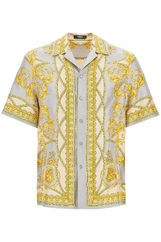 dress shirt with slim fit -Versace Men's 'Printed Silk Bowling Shirt From The Gods' Collection