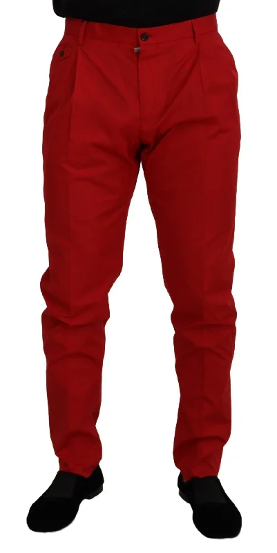 men's work cargo pants -Dolce & Gabbana Elegant Slim Fit Crimson Men's Chinos