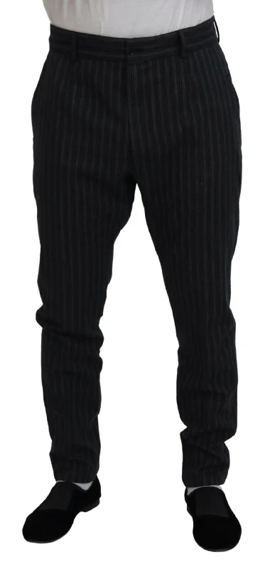 tailored black pants for women -Dolce & Gabbana Elegant Striped Chino Dress Men's Pants