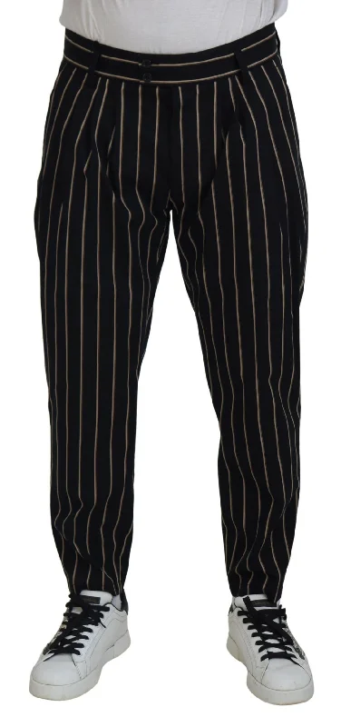 stylish pants with zippers -Dolce & Gabbana Elegant Striped Chino Tape Men's Pants