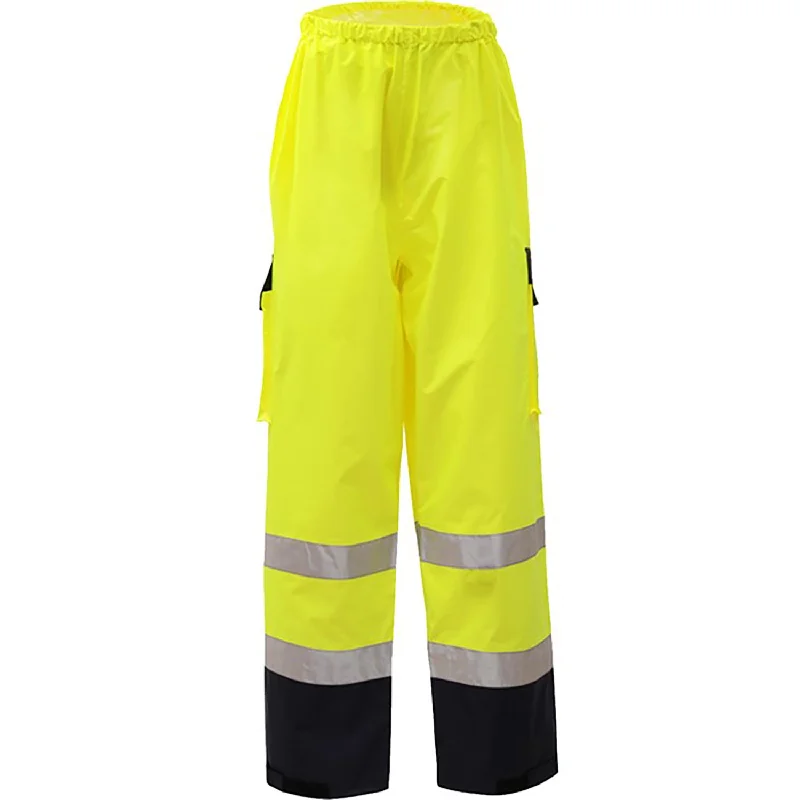 rugged outdoor pants for men -High Vis Class E Premium Waterproof Pants with Black Bottom 6803