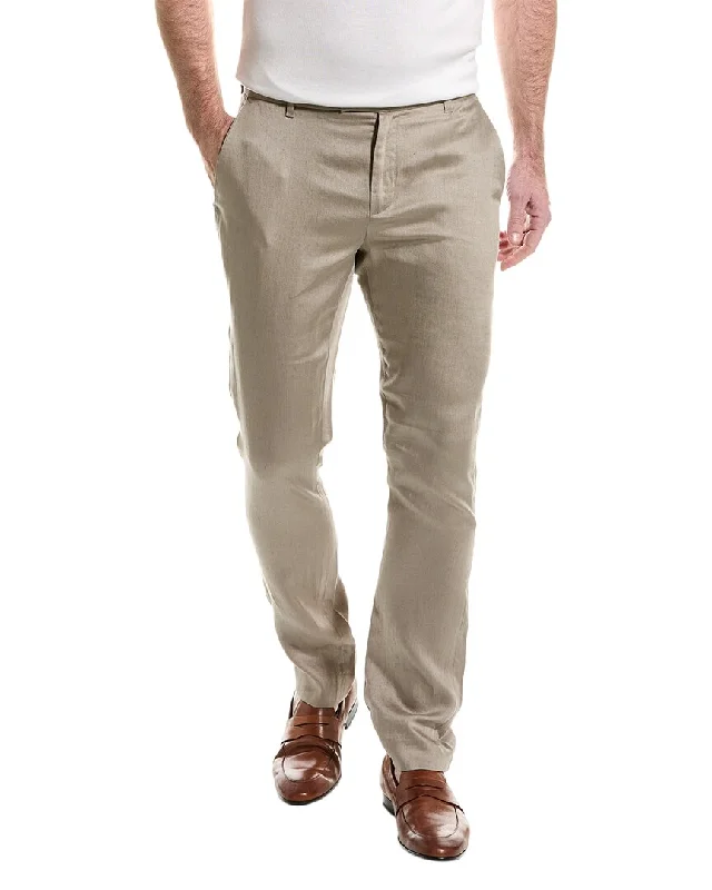 leather trim pants for women -John Varvatos Slim Fit Linen Pant