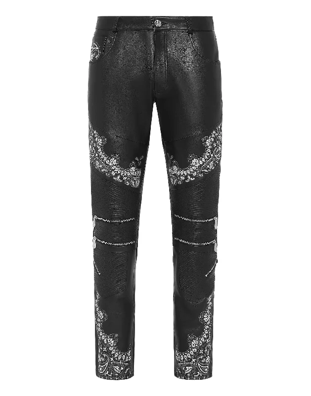 summer denim jeans for women -Leather Biker Trousers Paisley