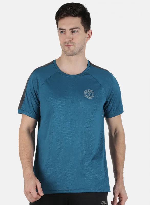 summer-ready short sleeve polo shirt -Men Blue Plain Round Neck T-Shirt