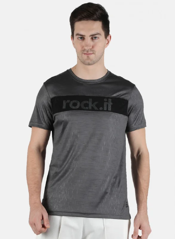 basic short sleeve t-shirt for men -Men Grey Printed Round Neck T-Shirt